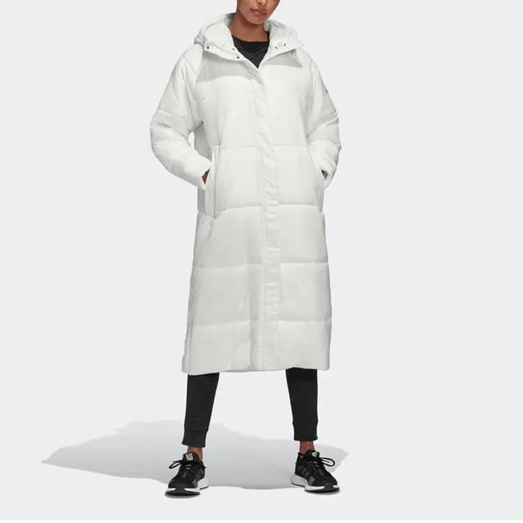 adidas Casual Warm Long Hooded Puffer Coat Winter Women's White 3