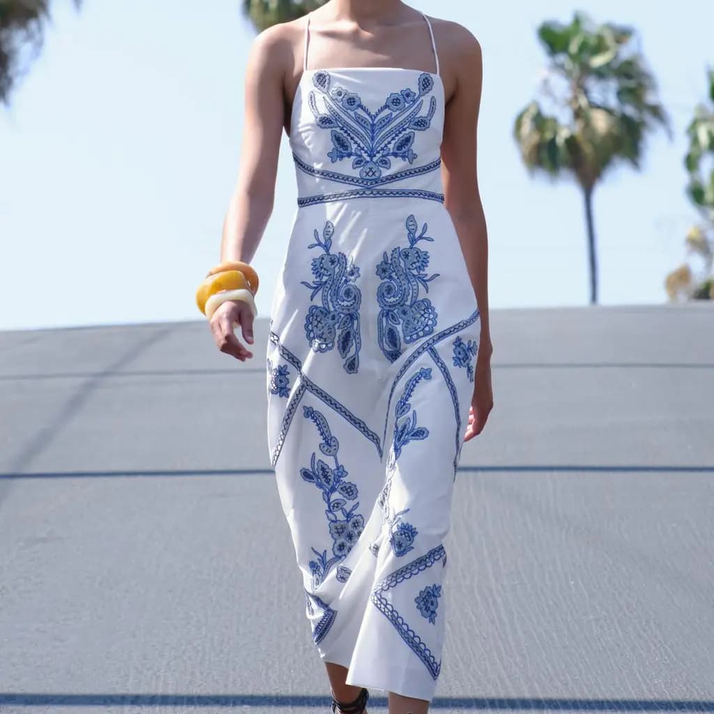ZARA ZW Series Slip Dresses Women's White/Blue 3
