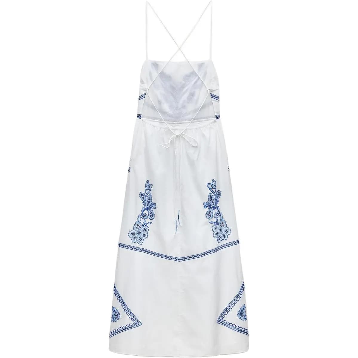 ZARA ZW Series Slip Dresses Women's White/Blue 2