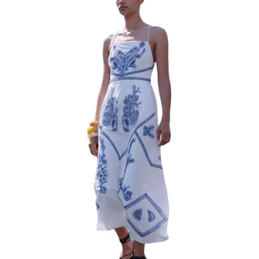 ZARA ZW Series Slip Dresses Women's White/Blue 5
