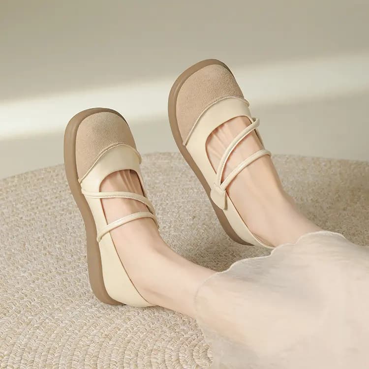 JOSINY Mary Jane Shoes Women's Beige White 7