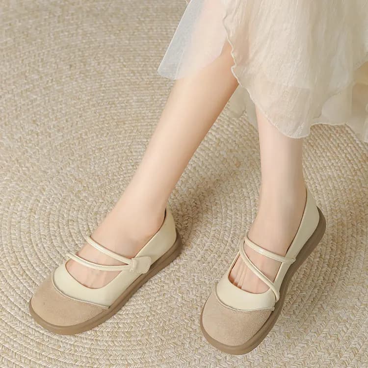 JOSINY Mary Jane Shoes Women's Beige White 3