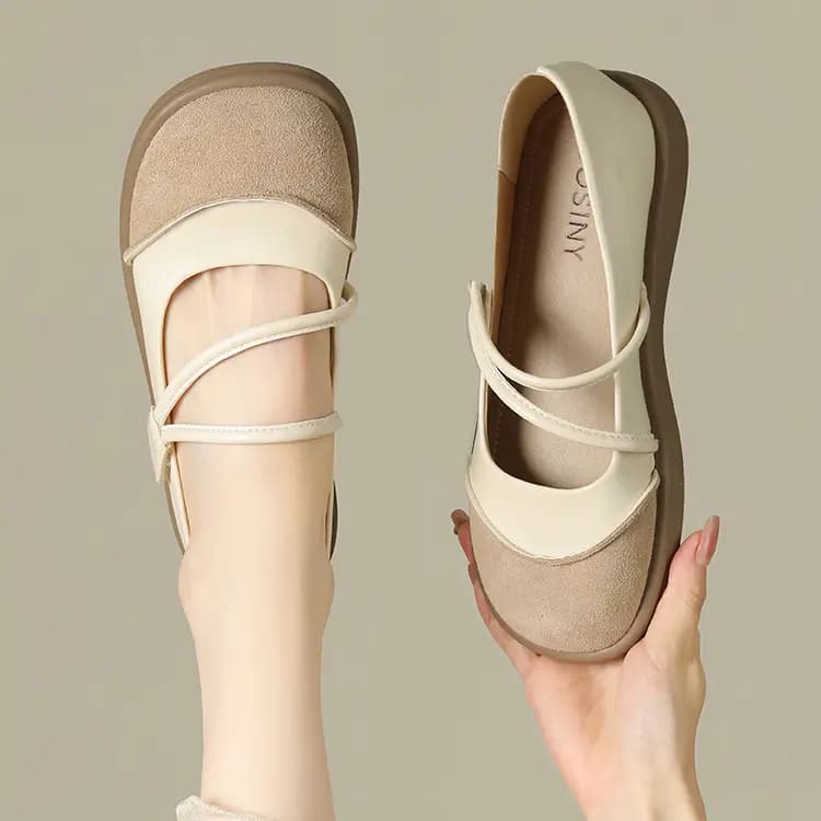 JOSINY Mary Jane Shoes Women's Beige White 4