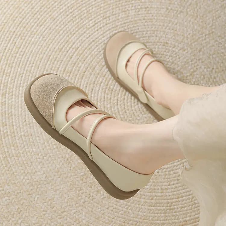 JOSINY Mary Jane Shoes Women's Beige White 5