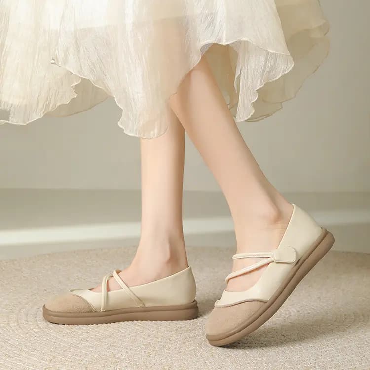 JOSINY Mary Jane Shoes Women's Beige White 6
