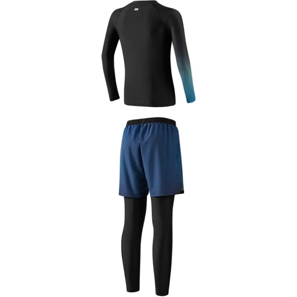 LINING Swimsuit Sets Men Black And Blue Suit Black Gradient Top + Blue And Black Long Pants 2