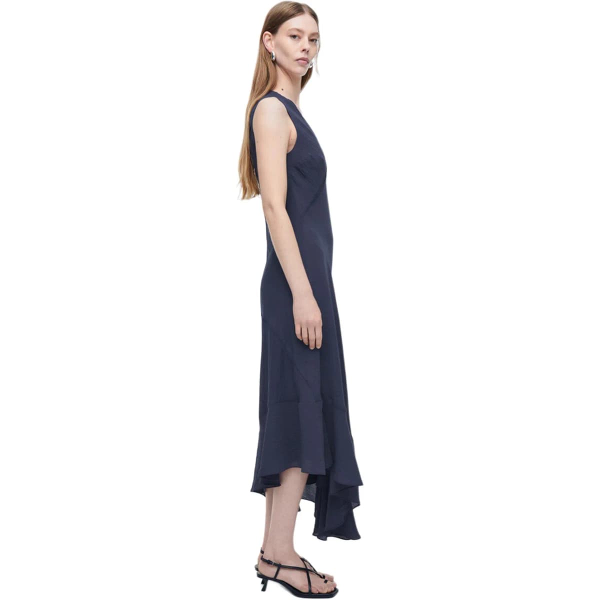 COS Solid Color V-Neck Asymmetric Sleeveless Dress Women's Blue 4