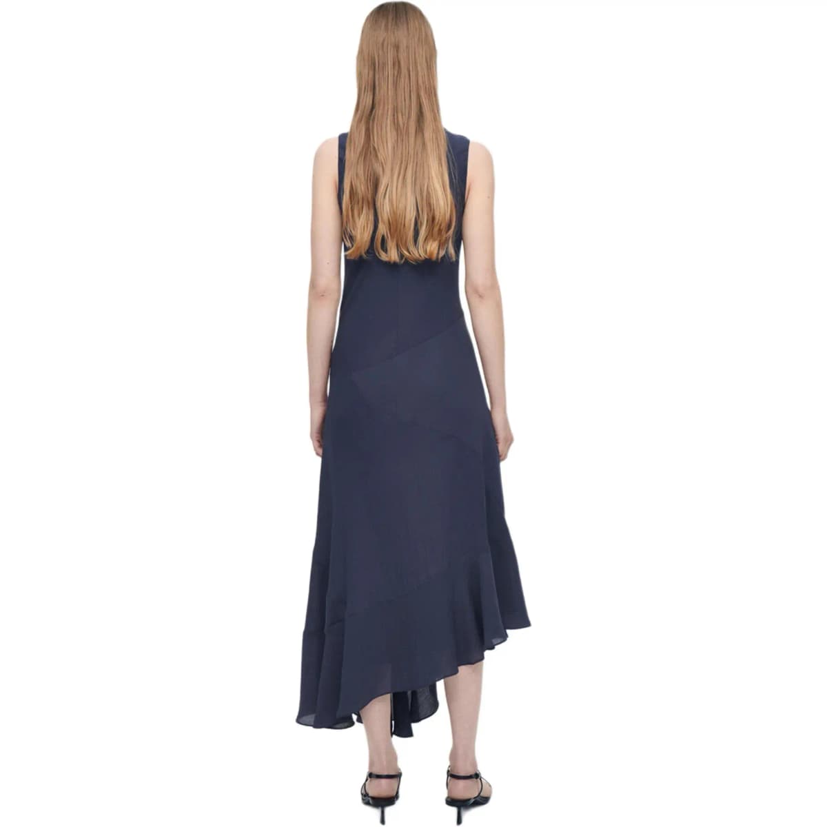 COS Solid Color V-Neck Asymmetric Sleeveless Dress Women's Blue 3