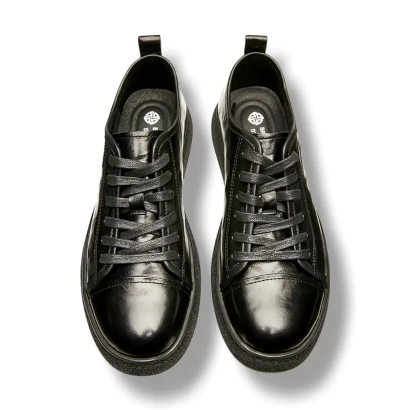 Brounvanm Top Layer Leather Soft Sole Lace-Up Round Toe Breathable Youth Fashion Single Shoes Men's Casual Shoes 8