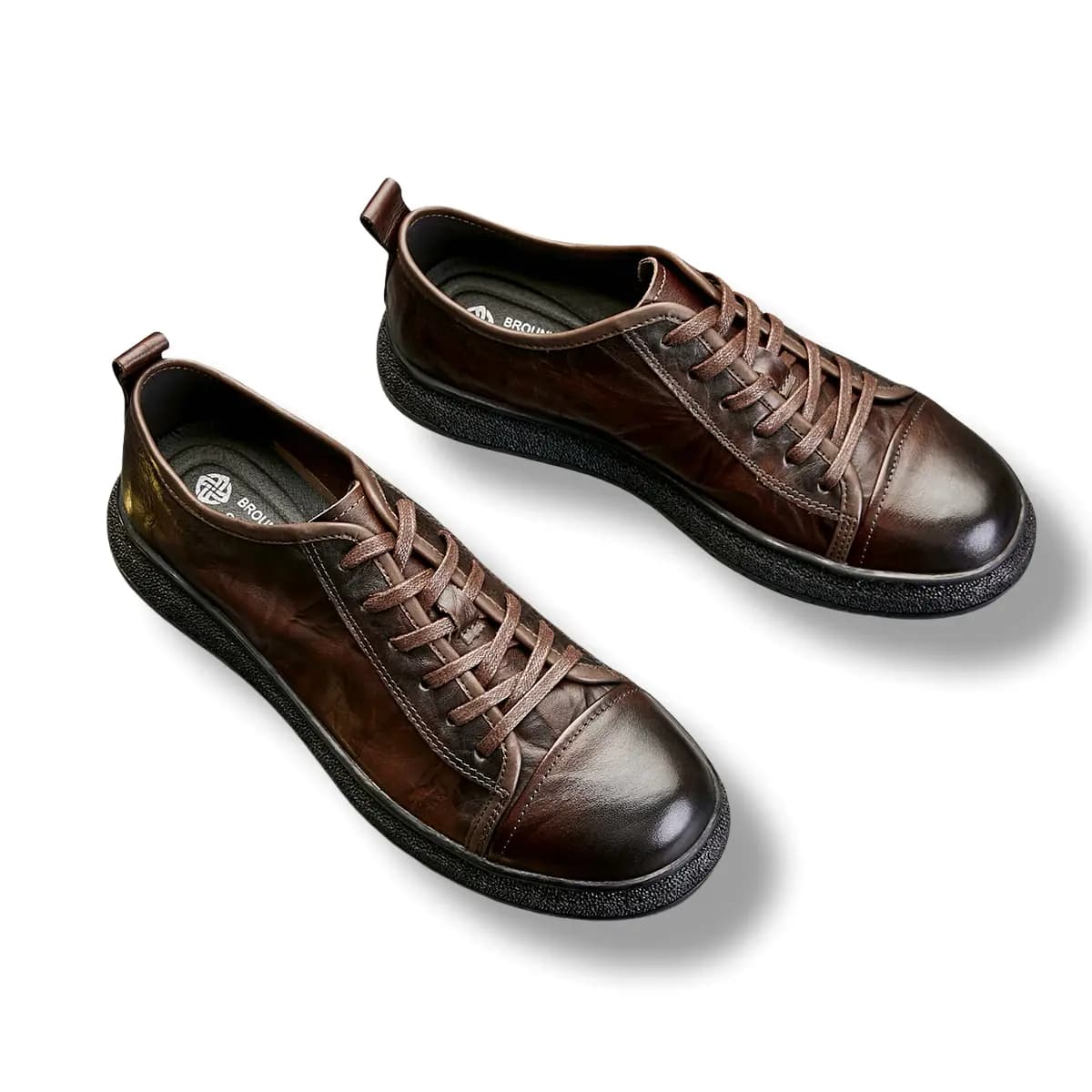 Brounvanm Top Layer Leather Soft Sole Lace-Up Round Toe Breathable Youth Fashion Single Shoes Men's Casual Shoes 5