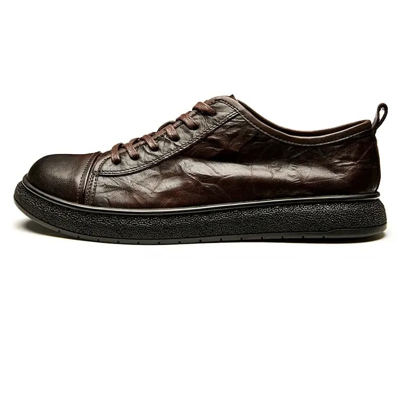 Brounvanm Top Layer Leather Soft Sole Lace-Up Round Toe Breathable Youth Fashion Single Shoes Men's Casual Shoes 2