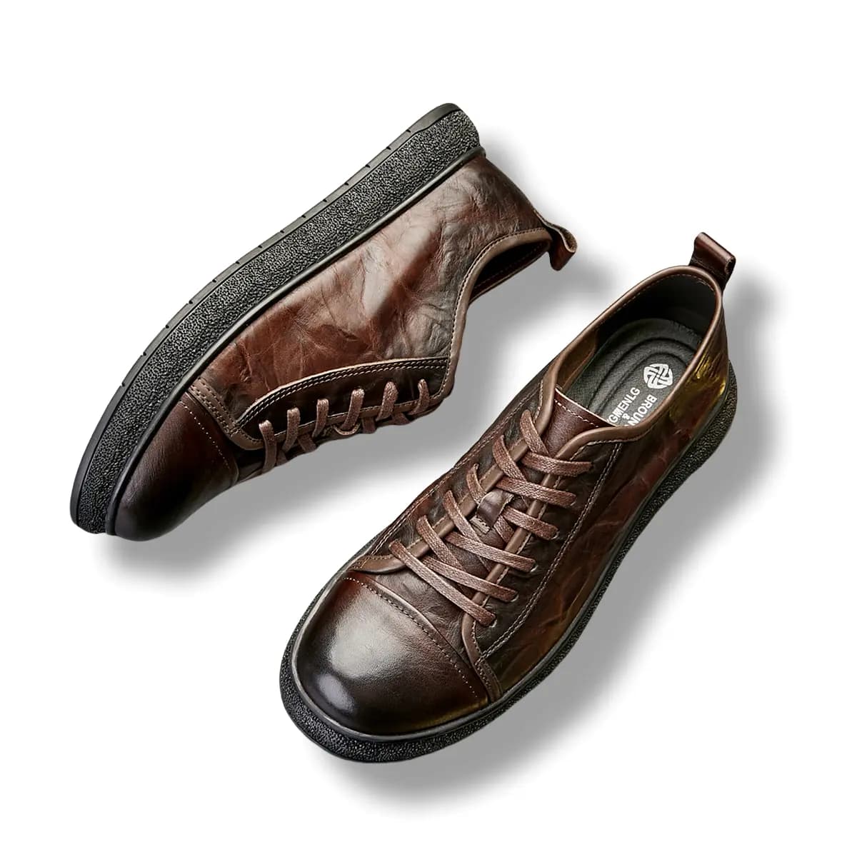 Brounvanm Top Layer Leather Soft Sole Lace-Up Round Toe Breathable Youth Fashion Single Shoes Men's Casual Shoes 6