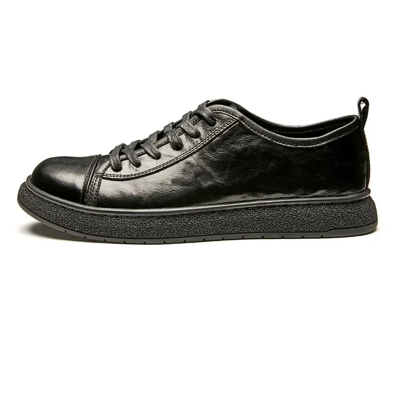 Brounvanm Top Layer Leather Soft Sole Lace-Up Round Toe Breathable Youth Fashion Single Shoes Men's Casual Shoes 7
