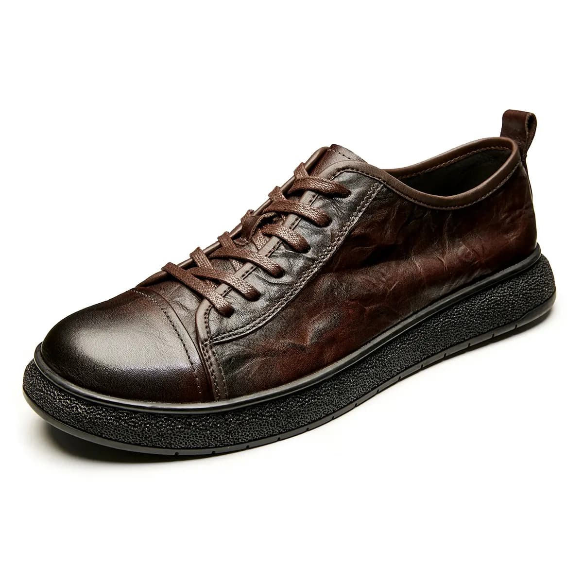 Brounvanm Top Layer Leather Soft Sole Lace-Up Round Toe Breathable Youth Fashion Single Shoes Men's Casual Shoes 3