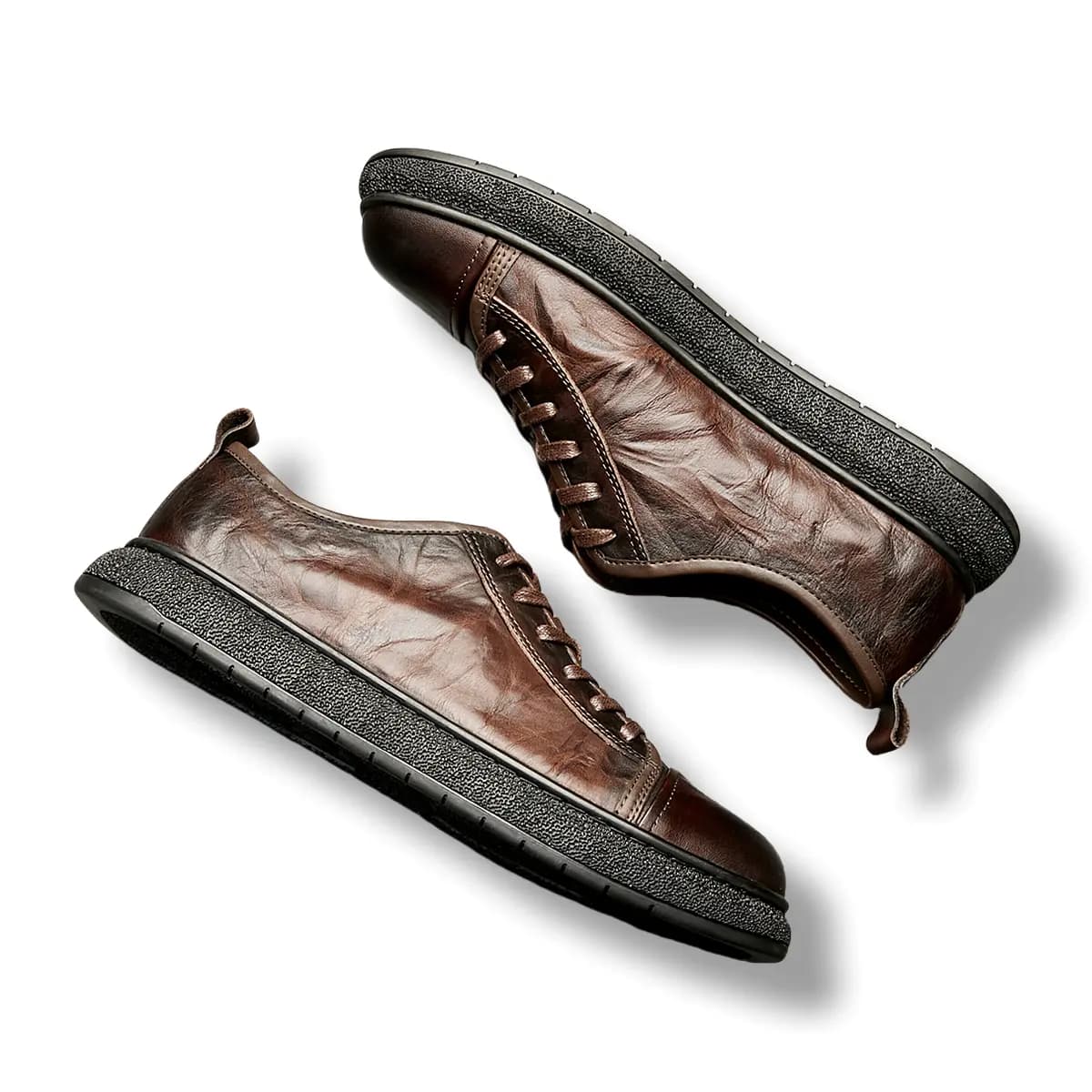 Brounvanm Top Layer Leather Soft Sole Lace-Up Round Toe Breathable Youth Fashion Single Shoes Men's Casual Shoes 4