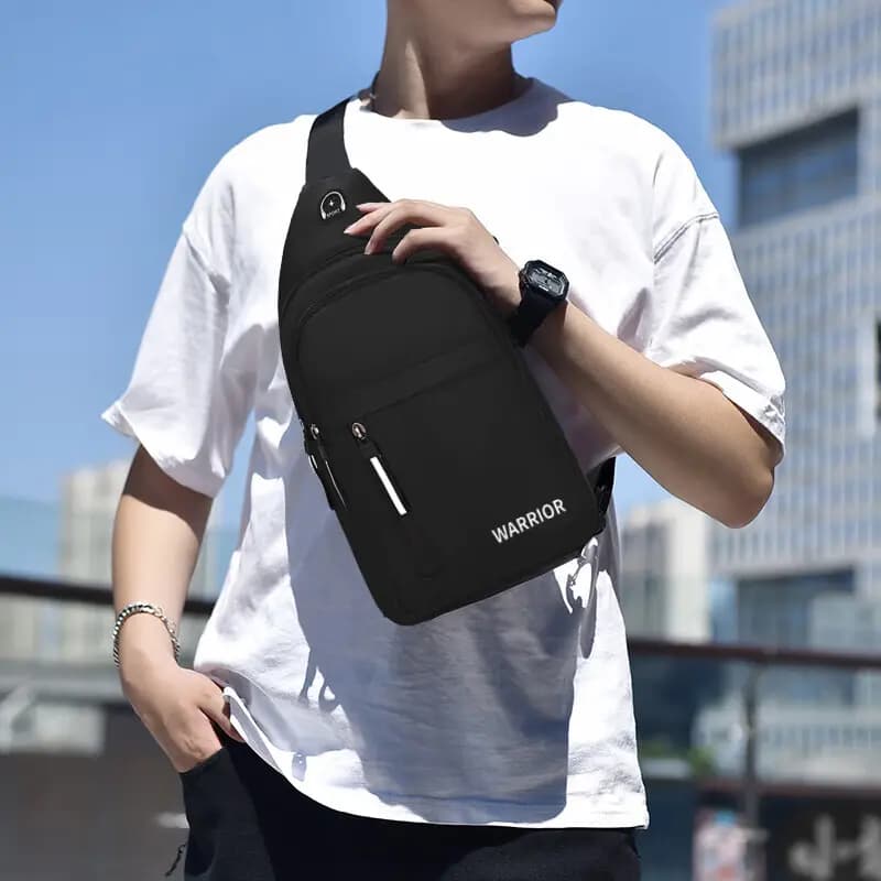 Warrior Fabric Shoulder Bag, Crossbody Bag, Sling Bag Regular Men's Black 5