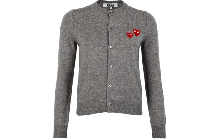 CDG Play Long Sleeve Double Heart Qadın Kardiqanı Boz