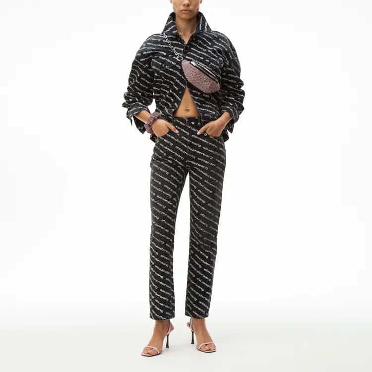 Alexander Wang SS21 Full-Print High-Waist Logo Denim Jeans Women's Black 2