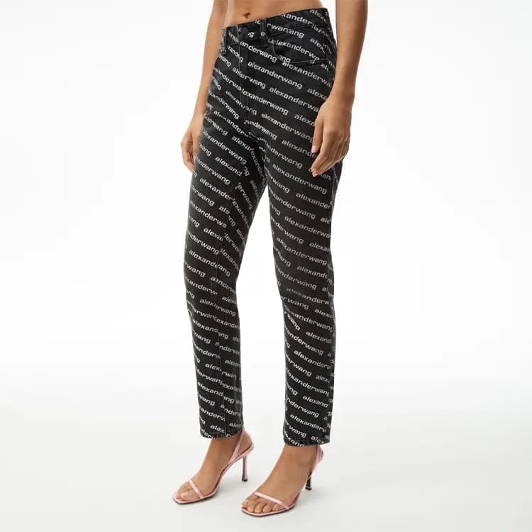 Alexander Wang SS21 Full-Print High-Waist Logo Denim Jeans Women's Black 4