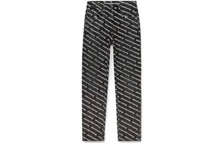 Alexander Wang SS21 Full-Print High-Waist Logo Denim Jeans Women's Black