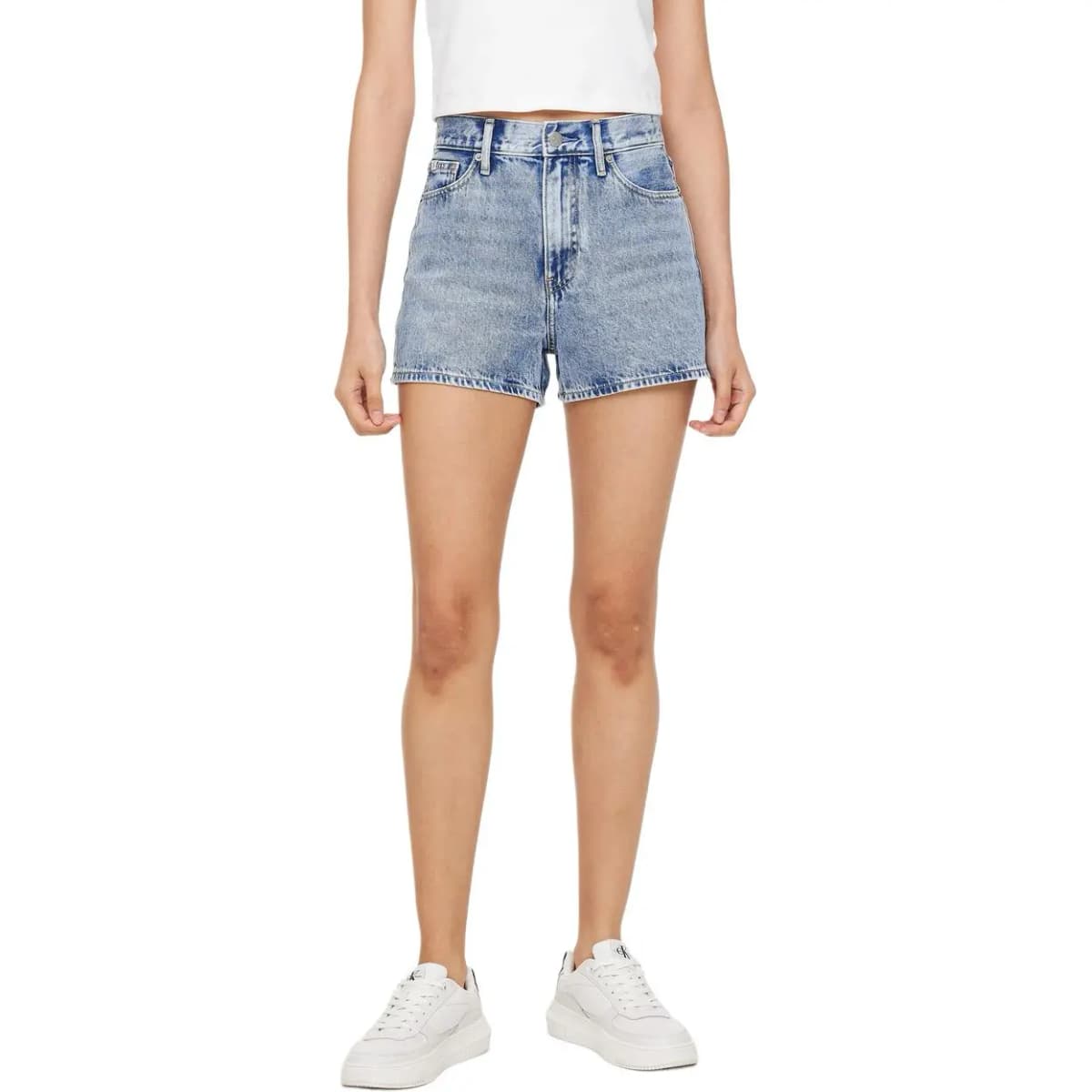 CALVIN KLEIN Jeans Yüksək Bel Qadın Denim Şort Açıq Mavi 7