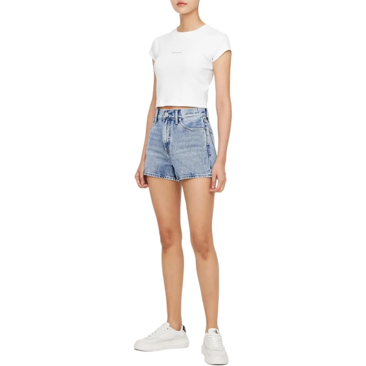CALVIN KLEIN Jeans Yüksək Bel Qadın Denim Şort Açıq Mavi 4