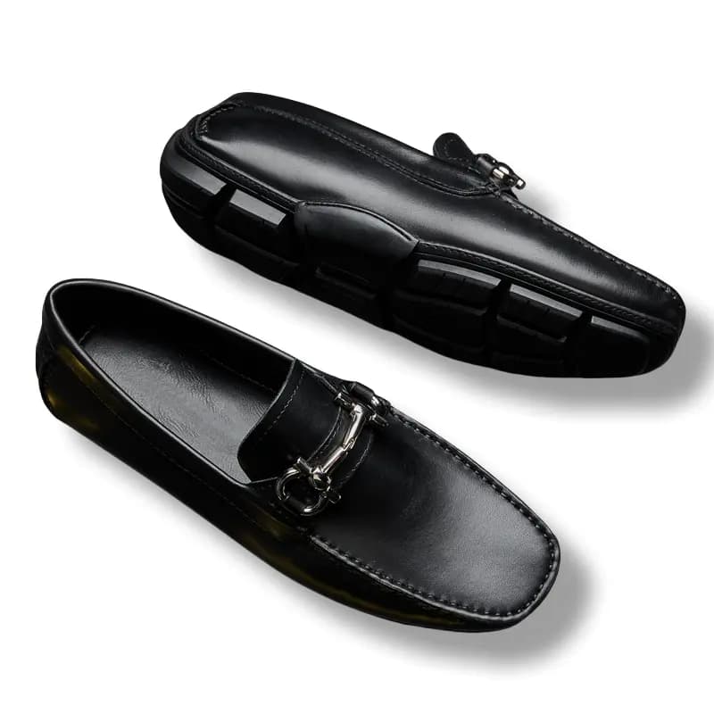 Brounvanm Top Layer Cowhide Leather Slip-On Soft Leather Soft Sole Casual Trendy Breathable Driving Shoes Men's Black 2