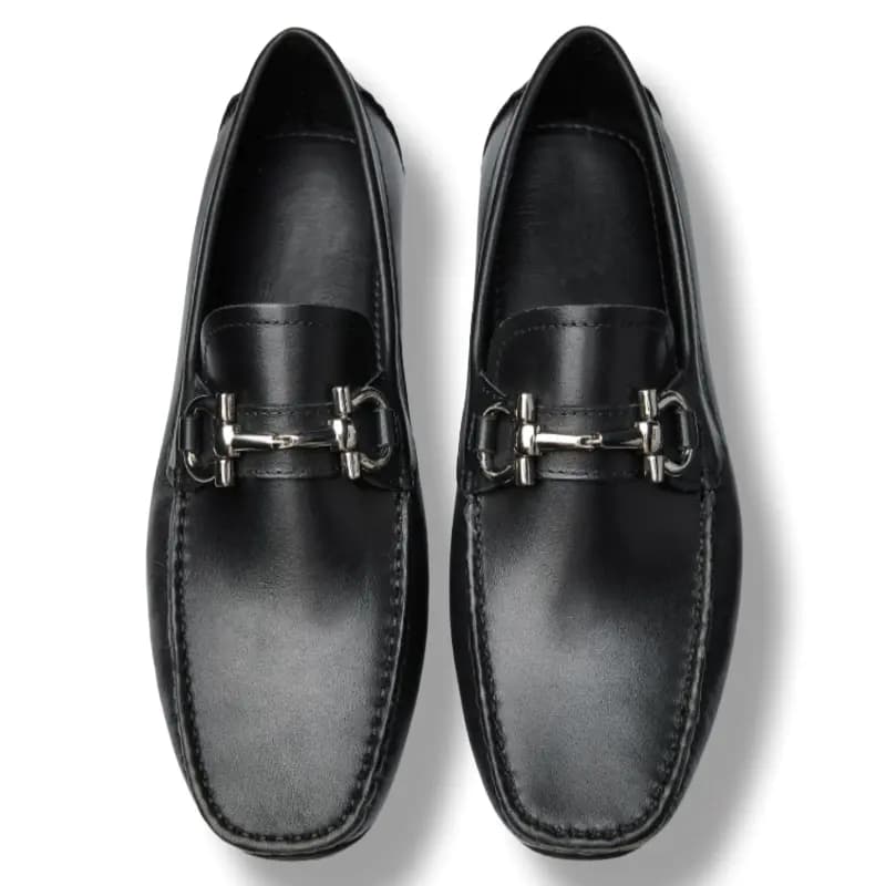 Brounvanm Top Layer Cowhide Leather Slip-On Soft Leather Soft Sole Casual Trendy Breathable Driving Shoes Men's Black 3