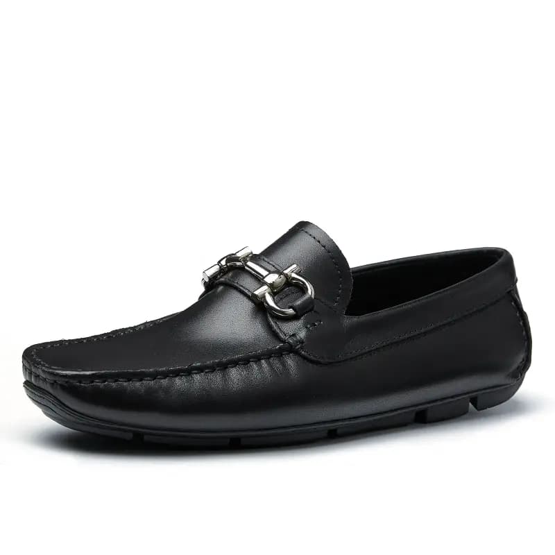 Brounvanm Top Layer Cowhide Leather Slip-On Soft Leather Soft Sole Casual Trendy Breathable Driving Shoes Men's Black