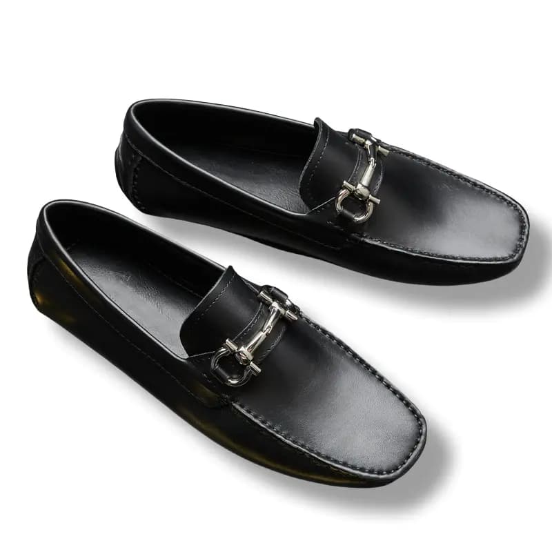 Brounvanm Top Layer Cowhide Leather Slip-On Soft Leather Soft Sole Casual Trendy Breathable Driving Shoes Men's Black 4