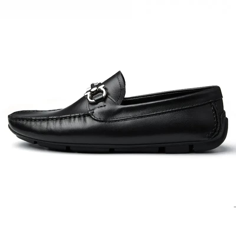 Brounvanm Top Layer Cowhide Leather Slip-On Soft Leather Soft Sole Casual Trendy Breathable Driving Shoes Men's Black 7