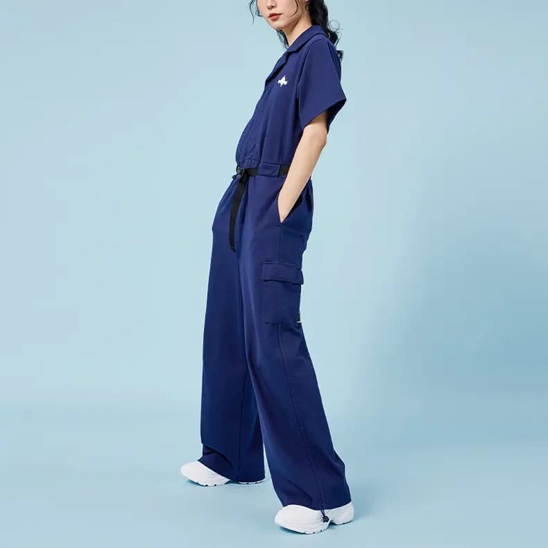 PUMA SKULLPANDA SKULLPANDA Collar Solid Casual Jumpsuit Women's Tweed Blue 3