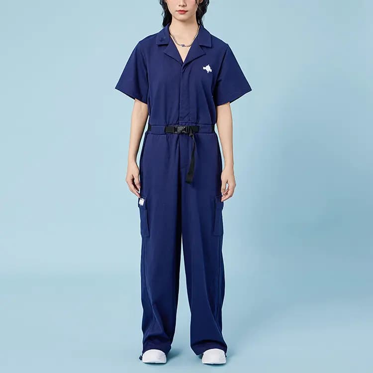 PUMA SKULLPANDA SKULLPANDA Collar Solid Casual Jumpsuit Women's Tweed Blue 2