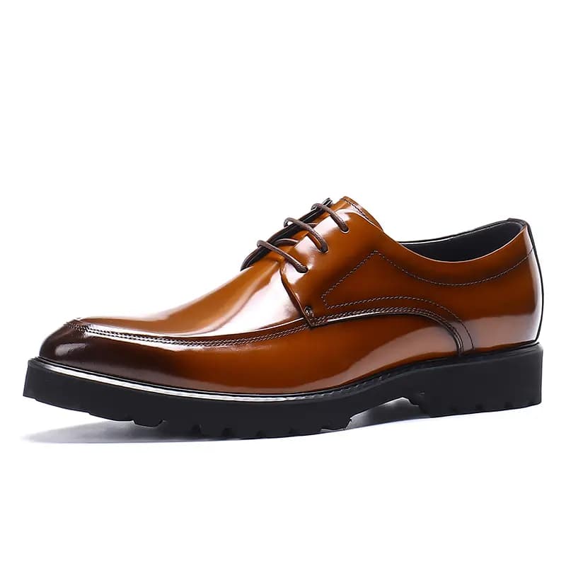 ASTON M.JAZZ Genuine Leather British Style Business Shiny Thick Sole Pointed Toe Dress Shoes Men's