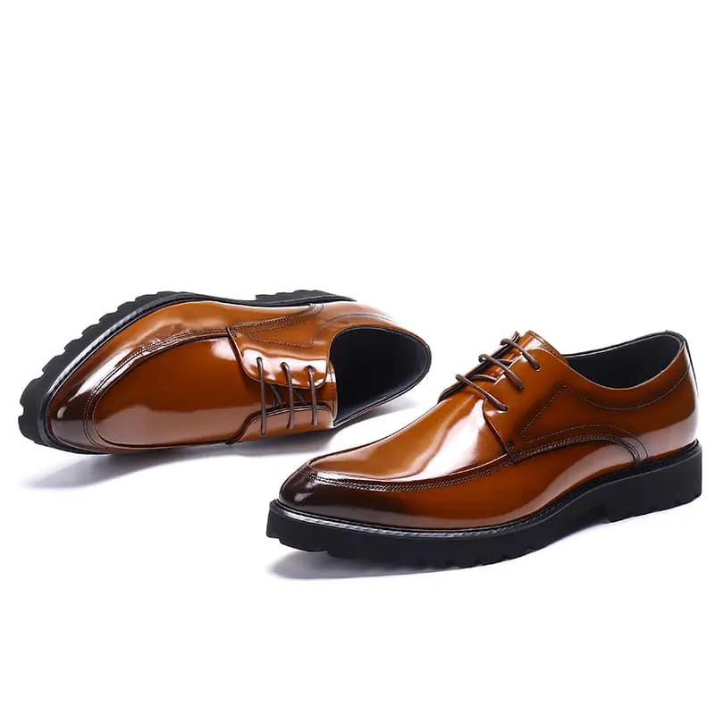 ASTON M.JAZZ Genuine Leather British Style Business Shiny Thick Sole Pointed Toe Dress Shoes Men's 3