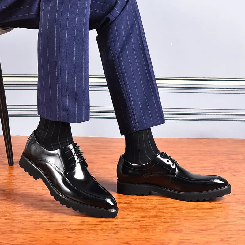 ASTON M.JAZZ Genuine Leather British Style Business Shiny Thick Sole Pointed Toe Dress Shoes Men's 15