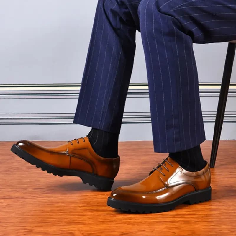 ASTON M.JAZZ Genuine Leather British Style Business Shiny Thick Sole Pointed Toe Dress Shoes Men's 8