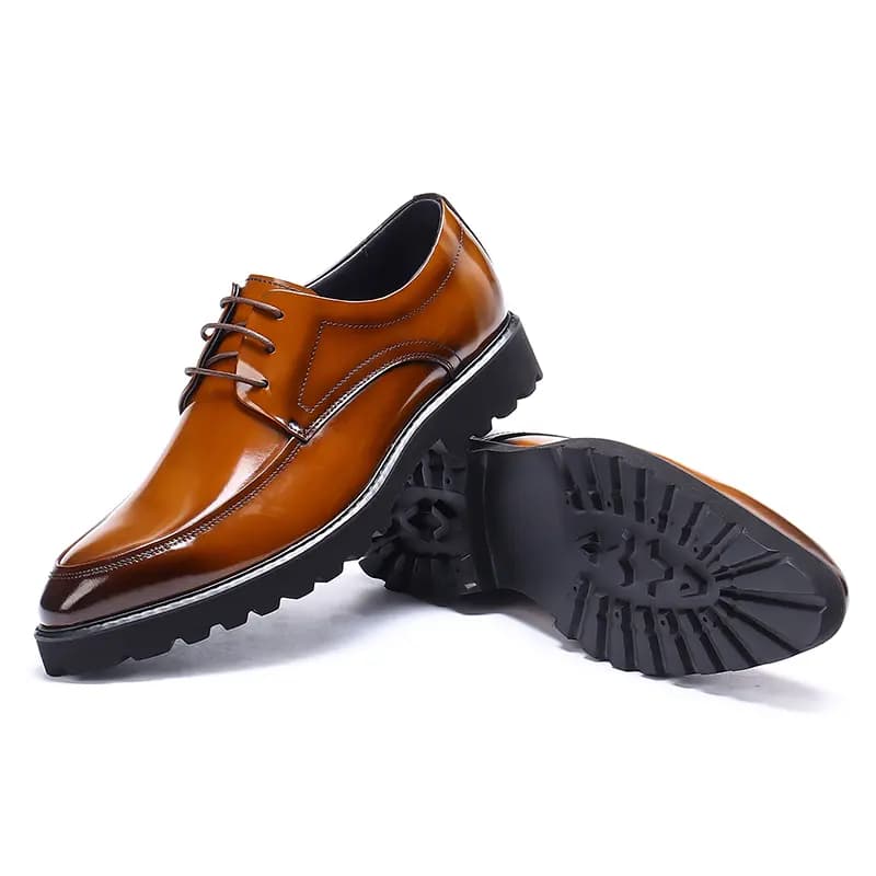 ASTON M.JAZZ Genuine Leather British Style Business Shiny Thick Sole Pointed Toe Dress Shoes Men's 6