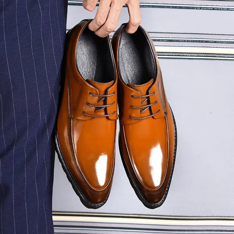 ASTON M.JAZZ Genuine Leather British Style Business Shiny Thick Sole Pointed Toe Dress Shoes Men's 7