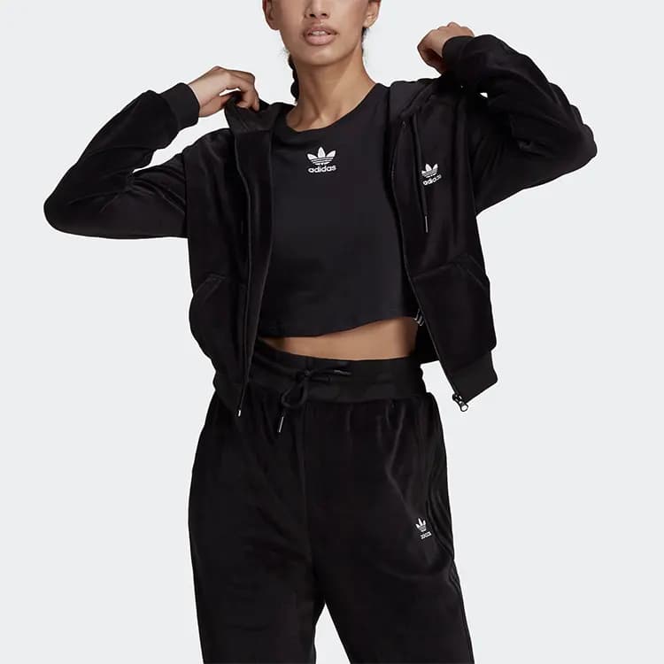 adidas Originals Trefoil Crop Fz Hood Full-Zip Cropped Hooded Sports Jacket Women's Black 2