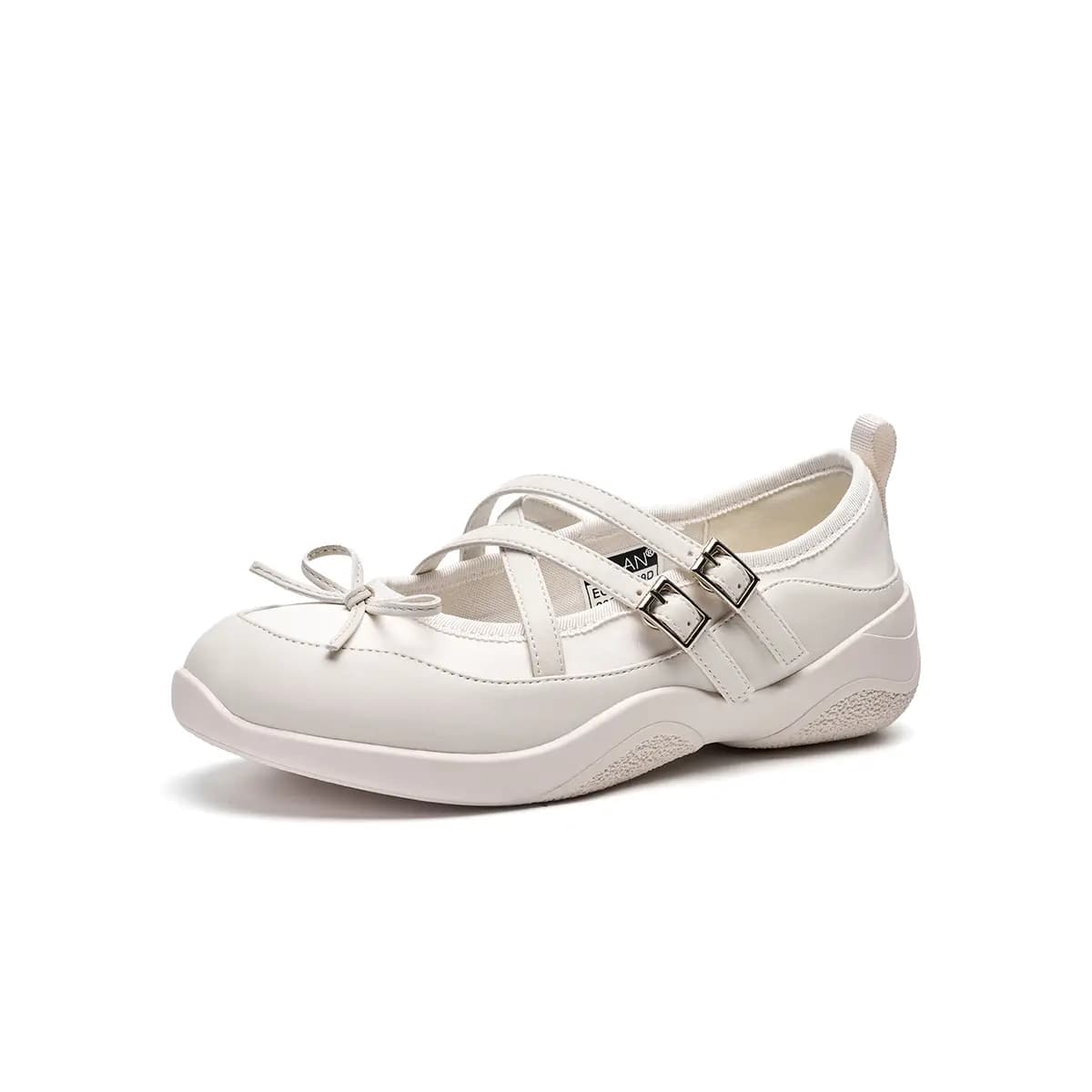 EBLAN Fabric Bowknot Comfortable Versatile Simple Thick Sole Mary Jane Shoes Women's Beige 2