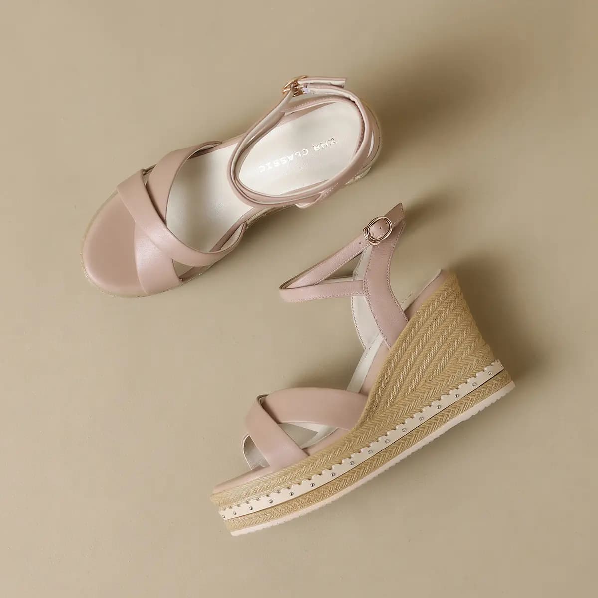 ZHR Zeze Top Layer Cowhide Gentle Fairy Style Unique Winding Design French Retro Woven Wedge Comfortable Versatile One-Strap Sandals 9.5cm Women's 15
