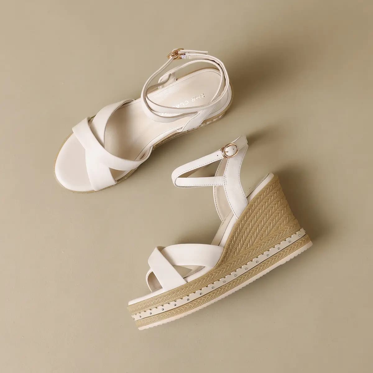 ZHR Zeze Top Layer Cowhide Gentle Fairy Style Unique Winding Design French Retro Woven Wedge Comfortable Versatile One-Strap Sandals 9.5cm Women's 7