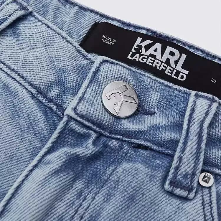 KARL LAGERFELD Fashion Street Urban Casual Luxury Back Logo Letter Embroidered High-Waist Denim Shorts Women's Blue 4