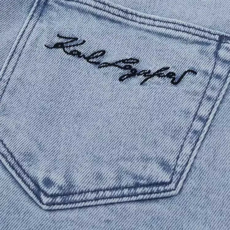 KARL LAGERFELD Fashion Street Urban Casual Luxury Back Logo Letter Embroidered High-Waist Denim Shorts Women's Blue 3