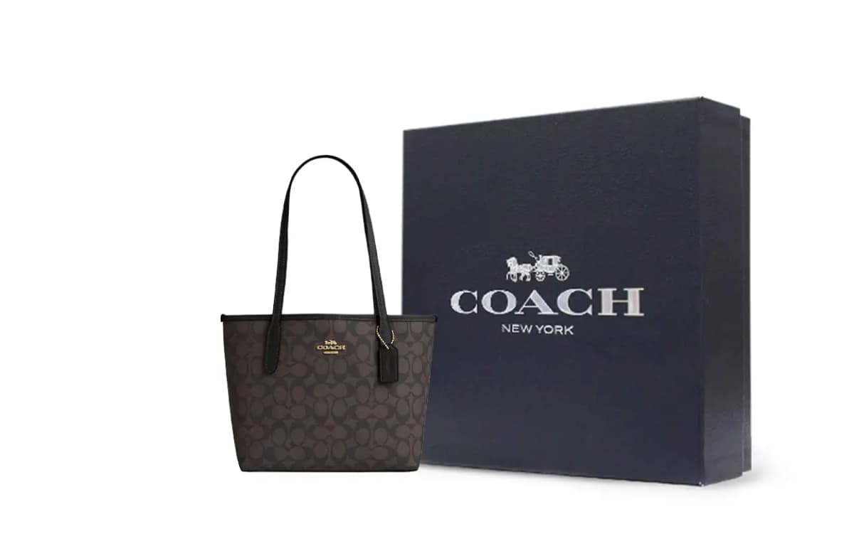 COACH City Coated Canvas With Leather Handbag Medium Women's Walnut & Black 5