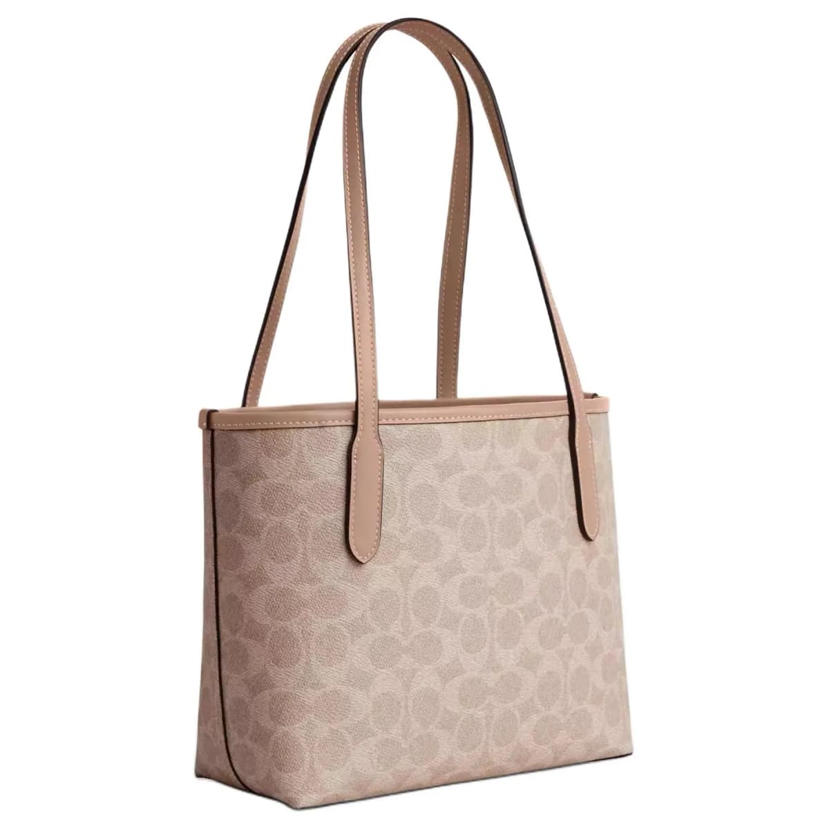 COACH City Coated Canvas With Leather Tote Bag, Shopping Bag, Shoulder Bag, Handbag Medium Size Women's Silver & Sand 2
