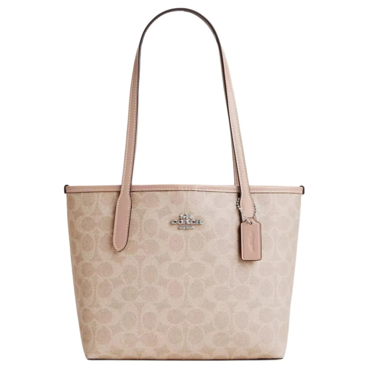 COACH City Coated Canvas Dəri Çanta Qadın Gümüşü/Qum Rəngi