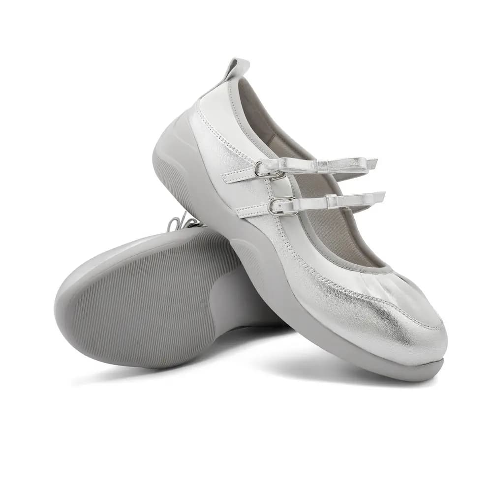 BELLE Mary Jane Flats 4sm Qadın Gümüşü/Off-White 5