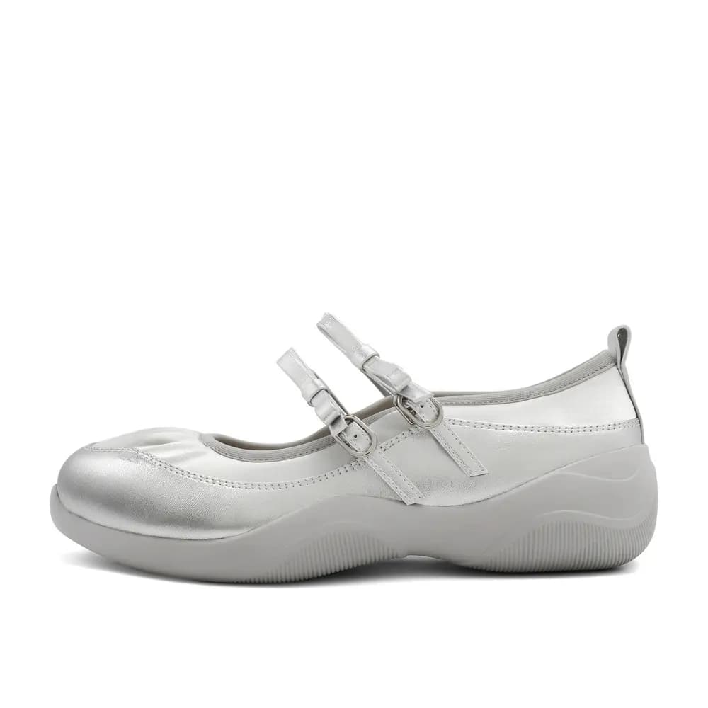 BELLE Mary Jane Flats 4sm Qadın Gümüşü/Off-White